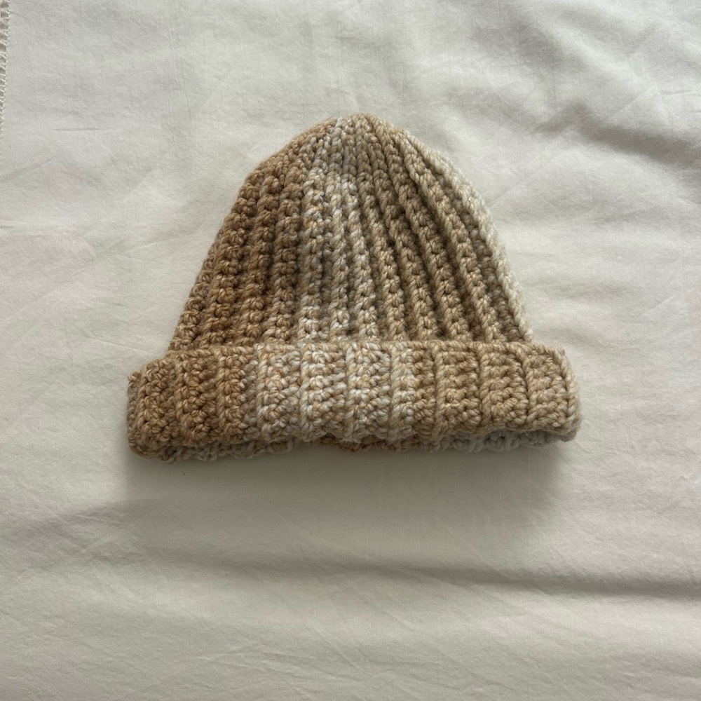 Handmade Cozy Knit Beanie in Beige and Cream